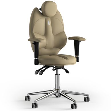 Ергономічне офісне крісло та стілець з ортопедичним ефектом для керівників, персоналу, школярів та дітей Крісло KULIK SYSTEM TRIO Екошкіра з підголівником без дизайнерського шва Пісочний