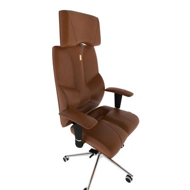 Ергономічне офісне крісло та стілець з ортопедичним ефектом для керівників, персоналу, школярів та дітей Крісло KULIK SYSTEM BUSINESS Шкіра з підголівником без дизайнерського шва Віскі