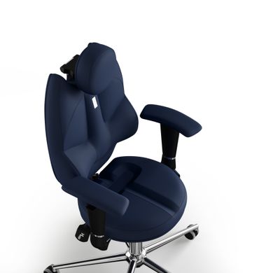 Эргономическое офисное кресло и стул с ортопедическим эффектом для руководителей, персонала, школьников и детей Кресло KULIK SYSTEM TRIO Экокожа с подголовником без дизайнерского шва Темно-синий