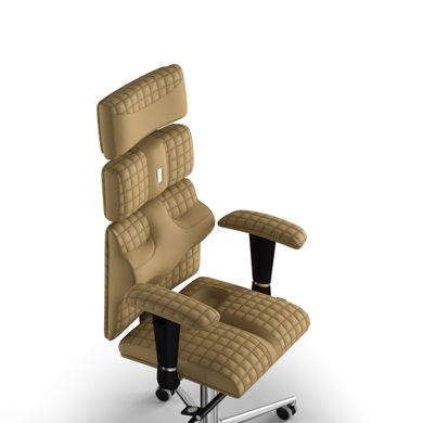 Эргономическое офисное кресло и стул с ортопедическим эффектом для руководителей, персонала, школьников и детей Кресло KULIK SYSTEM PYRAMID Экокожа с подголовником и дизайнерским швом Бежевый