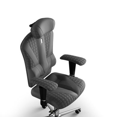Ергономічне офісне крісло та стілець з ортопедичним ефектом для керівників, персоналу, школярів та дітей Крісло KULIK SYSTEM VICTORY Екошкіра з підголівником і дизайнерським швом Сірий