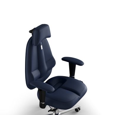 Ергономічне офісне крісло та стілець з ортопедичним ефектом для керівників, персоналу, школярів та дітей Крісло KULIK SYSTEM CLASSIC Екошкіра з підголівником без дизайнерського шва Темно-синій