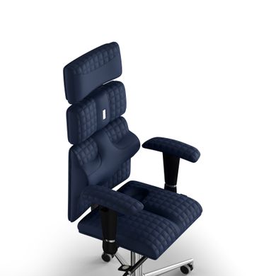 Ергономічне офісне крісло та стілець з ортопедичним ефектом для керівників, персоналу, школярів та дітей Крісло KULIK SYSTEM PYRAMID Екошкіра з підголівником і дизайнерським швом Темно-синій