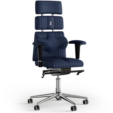 Эргономическое офисное кресло и стул с ортопедическим эффектом для руководителей, персонала, школьников и детей Кресло KULIK SYSTEM PYRAMID Экокожа с подголовником и дизайнерским швом Темно-синий