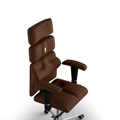 Ергономічне офісне крісло та стілець з ортопедичним ефектом для керівників, персоналу, школярів та дітей Крісло KULIK SYSTEM PYRAMID Екошкіра з підголівником і дизайнерським швом Коричневий