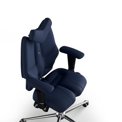 Эргономическое офисное кресло и стул с ортопедическим эффектом для руководителей, персонала, школьников и детей Кресло KULIK SYSTEM FLY Экокожа с подголовником без дизайнерского шва Темно-синий