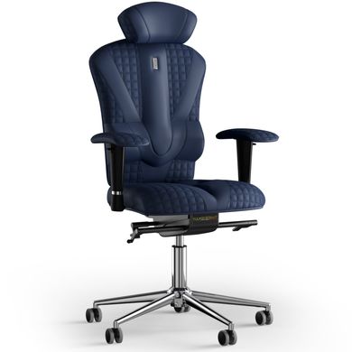 Эргономическое офисное кресло и стул с ортопедическим эффектом для руководителей, персонала, школьников и детей Кресло KULIK SYSTEM VICTORY Экокожа с подголовником и дизайнерским швом Темно-синий