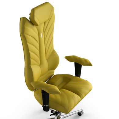 Ергономічне офісне крісло та стілець з ортопедичним ефектом для керівників, персоналу, школярів та дітей Крісло KULIK SYSTEM MONARCH Екошкіра з підголівником і дизайнерським швом Жовтий
