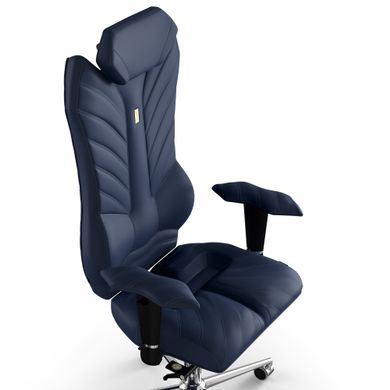 Ергономічне офісне крісло та стілець з ортопедичним ефектом для керівників, персоналу, школярів та дітей Крісло KULIK SYSTEM MONARCH Екошкіра з підголівником і дизайнерським швом Темно-синій