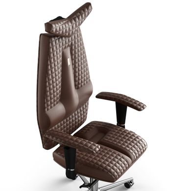 Ергономічне офісне крісло та стілець з ортопедичним ефектом для керівників, персоналу, школярів та дітей Крісло KULIK SYSTEM JET Шкіра з підголівником і дизайнерським швом Віскі