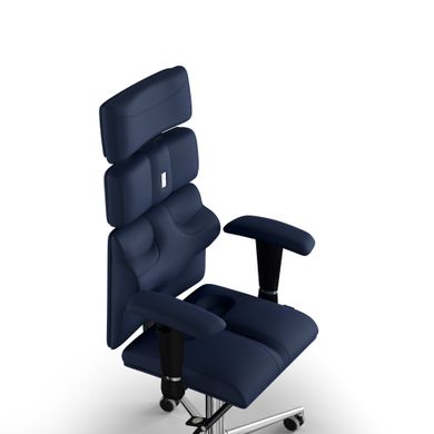 Ергономічне офісне крісло та стілець з ортопедичним ефектом для керівників, персоналу, школярів та дітей Крісло KULIK SYSTEM PYRAMID Екошкіра з підголівником без дизайнерського шва Темно-синій