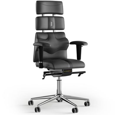 Ергономічне офісне крісло та стілець з ортопедичним ефектом для керівників, персоналу, школярів та дітей Крісло KULIK SYSTEM PYRAMID Шкіра з підголівником без дизайнерського шва Чорний