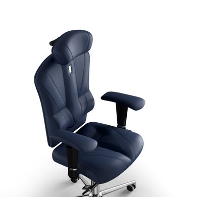 Ергономічне офісне крісло та стілець з ортопедичним ефектом для керівників, персоналу, школярів та дітей Крісло KULIK SYSTEM VICTORY Екошкіра з підголівником без дизайнерського шва Темно-синій
