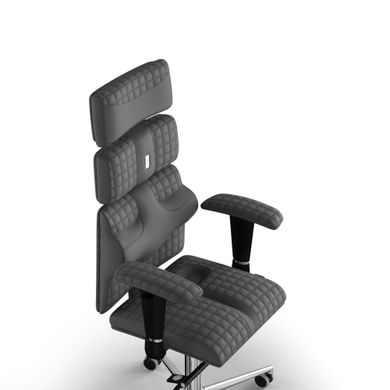 Ергономічне офісне крісло та стілець з ортопедичним ефектом для керівників, персоналу, школярів та дітей Крісло KULIK SYSTEM PYRAMID Екошкіра з підголівником і дизайнерським швом Сірий
