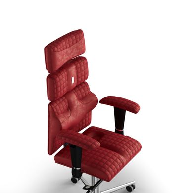 Ергономічне офісне крісло та стілець з ортопедичним ефектом для керівників, персоналу, школярів та дітей Крісло KULIK SYSTEM PYRAMID Антара з підголівником і дизайнерським швом Червоний