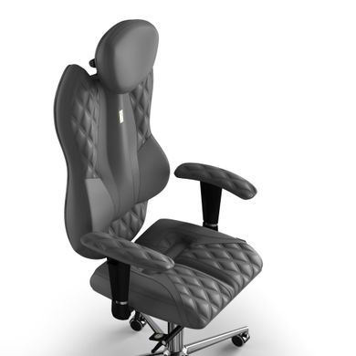 Эргономическое офисное кресло и стул с ортопедическим эффектом для руководителей, персонала, школьников и детей Кресло KULIK SYSTEM GRAND Экокожа с подголовником и дизайнерским швом Серый
