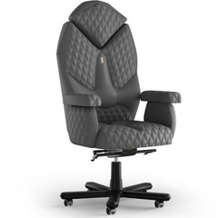 Эргономическое офисное кресло и стул с ортопедическим эффектом для руководителей, персонала, школьников и детей Кресло KULIK SYSTEM DIAMOND Экокожа с подголовником и дизайнерским швом Серый