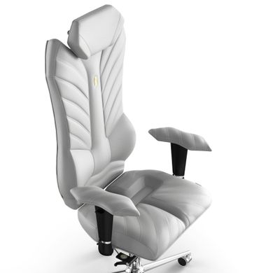 Ергономічне офісне крісло та стілець з ортопедичним ефектом для керівників, персоналу, школярів та дітей Крісло KULIK SYSTEM MONARCH Шкіра з підголівником і дизайнерським швом Білий