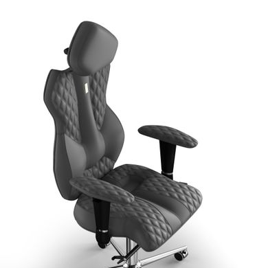 Эргономическое офисное кресло и стул с ортопедическим эффектом для руководителей, персонала, школьников и детей Кресло KULIK SYSTEM ROYAL Экокожа с подголовником и дизайнерским швом Серый