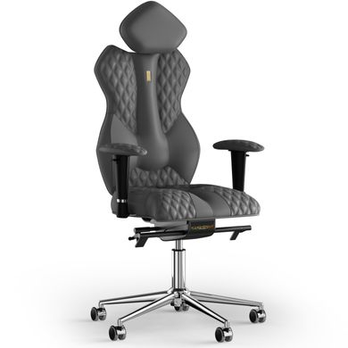 Эргономическое офисное кресло и стул с ортопедическим эффектом для руководителей, персонала, школьников и детей Кресло KULIK SYSTEM ROYAL Экокожа с подголовником и дизайнерским швом Серый