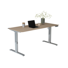 Стол с регулируемой высотой и шпонированной столешницей E-TABLE PREMIUM Белый/Дуб натуральный светлый