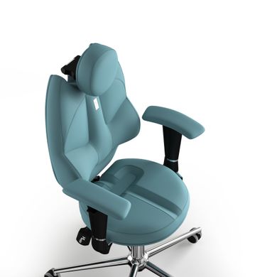 Ергономічне офісне крісло та стілець з ортопедичним ефектом для керівників, персоналу, школярів та дітей Крісло KULIK SYSTEM TRIO Екошкіра з підголівником без дизайнерського шва Синій